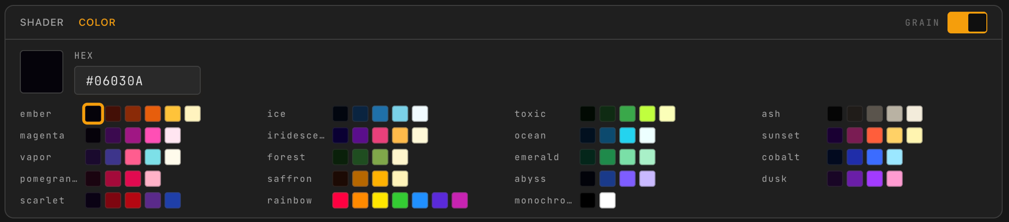 Color picker palettes