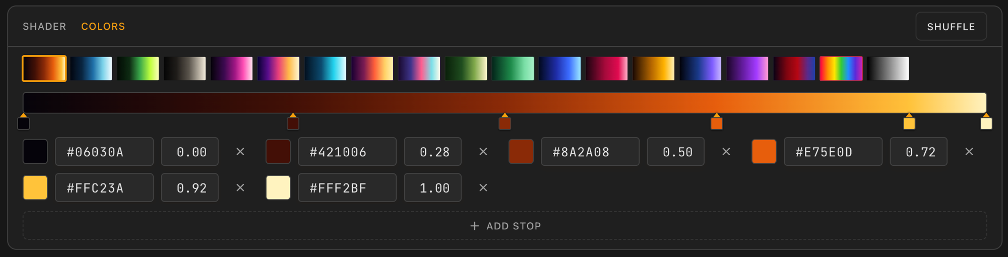 Palette and stops editor